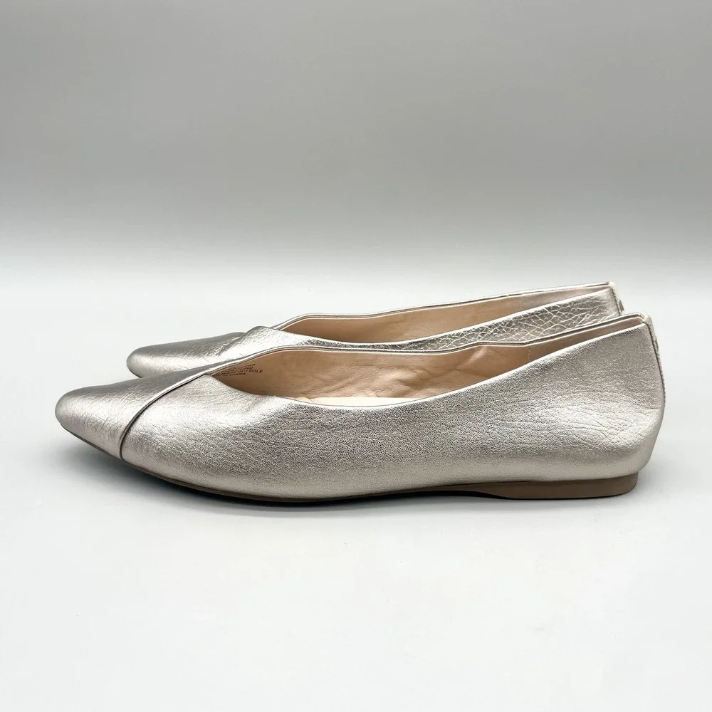 Birdies Womens 9 Goldfinch Ballet Flats Shoes Champagne Metallic Leather Chic